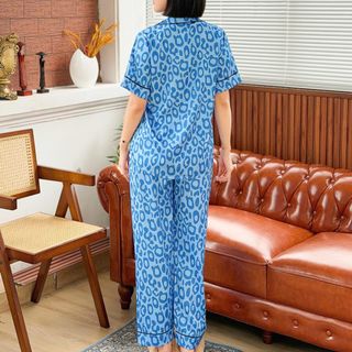 BỘ PIJAMA LỤA SATIN QUẦN DÀI HỌA TIẾT XANH BIỂN | CHERRY STORE M168
