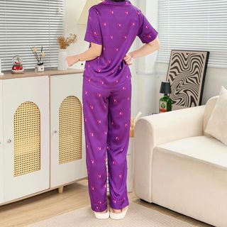Pijama lụa Satin tím huế tay ngắn quần dài -CHERRY STORE - chất lụa cao cấp và mềm mát _ Mã A19