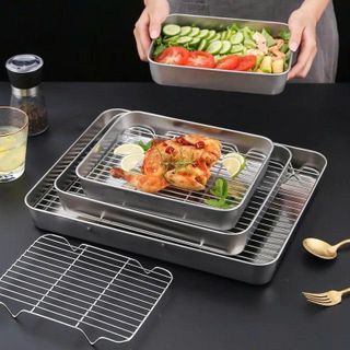 KHAY NƯỚNG INOX KÈM VỈ 31.5X24.5CM (T60)