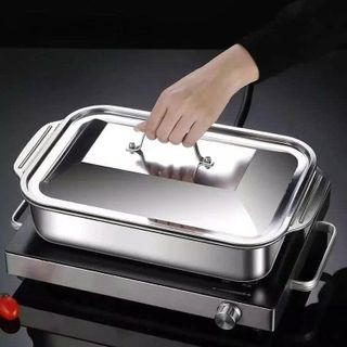 KHAY NƯỚNG CÁ KÈM NẮP INOX 37CM (T100)