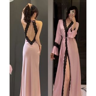 💜 SET VÁY NGỦ LỤA DÀNG DÀI PHỐI REN LƯNG TRẦN QUYẾN RŨ (KÈM ÁO CHOÀNG)