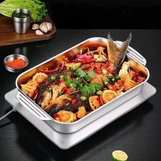 KHAY NƯỚNG CÁ KÈM NẮP INOX 37CM (T100)