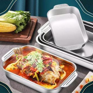 KHAY NƯỚNG CÁ KÈM NẮP INOX 37CM (T100)