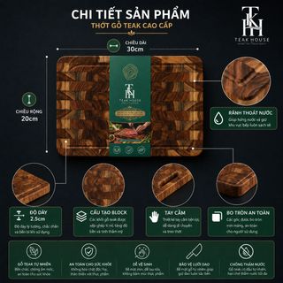 Thớt gỗ Teak nhà TeakHouse kích thước 300x200x25mm giá sỉ - giá bán buôn