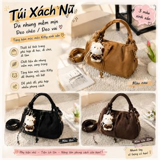 TÚI XÁCH NỮ W870 – DA NHUNG MỀM MỊN, KÈM MÓC MÈO KITTY