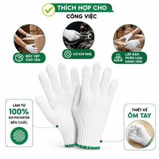 Combo 100 Đôi Găng Tay Polyster Trắng Dày Dặn Khó Rách Cho Cơ Khí - Đi Biển - Làm Vườn - POLY