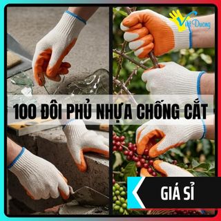 COMBO 100 Đôi Găng Tay Phủ Nhựa Dệt 10 Kim Việt Dương