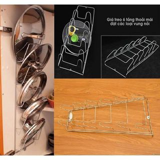 KỆ INOX 6 TẦNG TREO GÁC NẮP NỒI LOẠI LỚN 52cm
