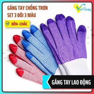 Set 3 Găng Tay Sọc Nhiều Màu Chống Trượt Mỏng Nhẹ Thoáng Khí Bảo Hộ Lao Động + Chống Nắng - POLY3MAU