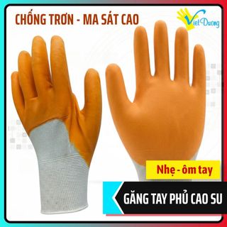Găng tay bảo hộ lao động phủ cao su cam, 12 đôi, chống trơn, ma sát cao, nhẹ, ôm tay