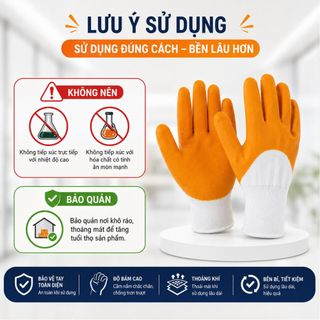 Găng tay bảo hộ lao động phủ cao su cam, 12 đôi, chống trơn, ma sát cao, nhẹ, ôm tay