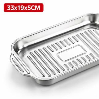 KHAY INOX HÌNH CHỮ NHẬT CÓ TAY CẦM 33x19x5cm (T120)