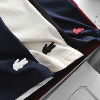 Mẫu áo thun cotton 4c mấy phối trẻ trung, logo chữ in cao + cá sấu.