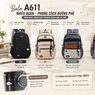 🎾 BALO A611 – Phong Cách Đường Phố, Có Móc Treo Vợt Tennis Cực Chất