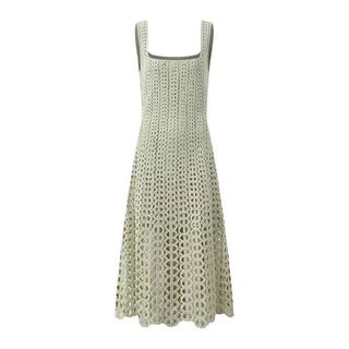 C161 Set Đầm Dệt Kim Hai Dây Kèm Áo Cardigan Đính Đá Họa Tiết Crochet Ôm Dáng Thanh Lịch Công Sở S M L XL