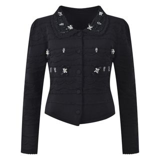 S156 Áo Cardigan Dệt Kim Nữ Cổ Búp Bê Đính Hạt Ngọc Trai Tay Dài Phong Cách Pháp Thanh Lịch Slim Fit S M L