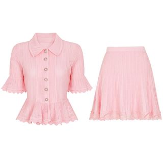 D149 Set Áo Cardigan Dệt Kim Tay Lửng + Chân Váy Ngắn Nữ Cao Cấp Thanh Lịch Hàn Quốc Mùa Hè Size S M L XL
