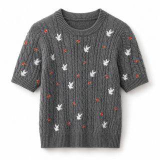 A107 Set Áo Dệt Kim Thêu Hoa Hồng Và Chân Váy Xếp Ly Satin Cạp Cao Thanh Lịch Freesize