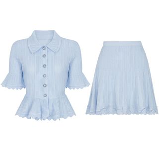 D149 Set Áo Cardigan Dệt Kim Tay Lửng + Chân Váy Ngắn Nữ Cao Cấp Thanh Lịch Hàn Quốc Mùa Hè Size S M L XL