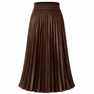A105 Set Áo Dệt Kim Phối Nơ & Chân Váy Satin Xếp Ly Dài Cạp Cao Thanh Lịch - Áo Freesize | Váy Freesize