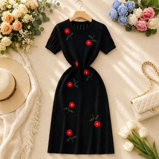 NPA Maison French Embroidery Dress - Đầm Dệt Kim Thêu Hoa Thanh Lịch Dáng Ôm Cao Cấp - Size S M L XL