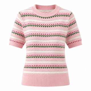 S155 Áo Len Dệt Kim Nữ Cổ Tròn Sọc Cầu Vồng Tay Ngắn Form Ôm Mát Lạnh Phong Cách Hàn Quốc Freesize