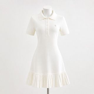 ELVIA Đầm Polo Dệt Kim Xếp Ly Thanh Lịch Nữ Cao Cấp | Màu Trắng | Size S M L