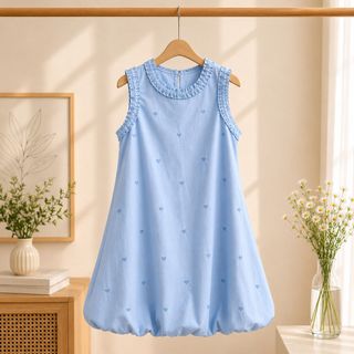 ELVIA Heart Embroidery Bubble Dress - Đầm Hoa Búp Thêu Tim Dáng Bồng Thanh Lịch Phong Cách Hàn Quốc - Freesize