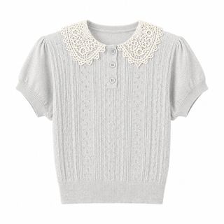 A106 Set Áo Dệt Kim Cổ Ren Tay Ngắn Phối Chân Váy Satin Xếp Ly Dài - Áo S-XL