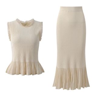 NPA Maison Set Áo Dệt Kim Sát Nách Phối Ren & Chân Váy Dài Thanh Lịch Phong Cách Tiểu Thư - Size S M L XL