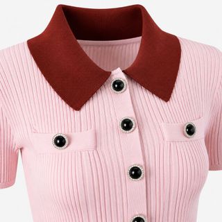 A139 Đầm Dệt Kim Nữ Cổ Polo Phối Màu Tay Ngắn Dáng Ôm Thanh Lịch - Size S M L XL