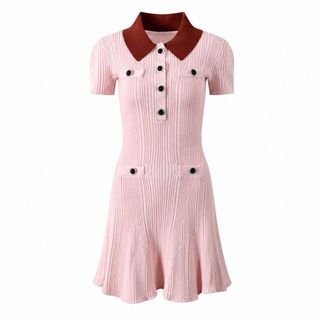 A139 Đầm Dệt Kim Nữ Cổ Polo Phối Màu Tay Ngắn Dáng Ôm Thanh Lịch - Size S M L XL