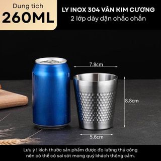 LY INOX 304 2 LỚP 260ml VÂN KIM CƯƠNG GORILLA CHEF (T240)