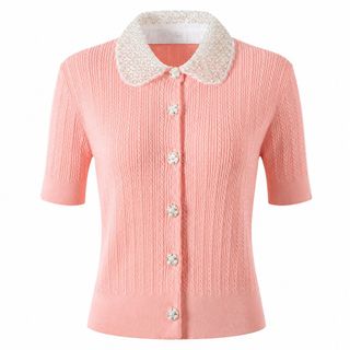 NPA Maison Áo Dệt Kim Cổ Búp Bê Đính Ngọc Trai Cài Cúc Thanh Lịch French Chic - Size S M L