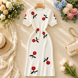 A115 French Embroidery Dress - Đầm Dệt Kim Thêu Hoa Thanh Lịch Dáng Ôm Cao Cấp - Size S M L XL