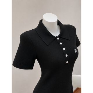 ALVIA Đầm Polo Dệt Kim Xếp Ly Dáng Ôm Cao Cấp Màu Đen | Đầm Nữ Thanh Lịch Golf Tennis | Size S M L