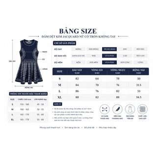 A134 Đầm Dệt Kim Jacquard Cao Cấp Nữ Cổ Tròn Không Tay Ôm Eo Tôn Dáng Xanh Navy Size S/M/L.