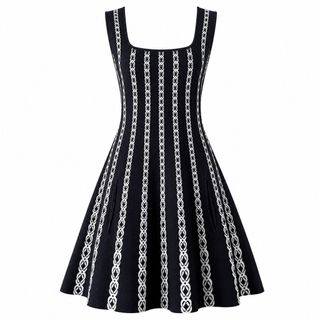 A133 Đầm Dệt Kim Eo Cao Chữ A Old Money Sang Trọng – Đen/Xanh Da Trời/Hồng/Đỏ – Size S/M/L/XL