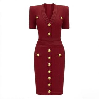 Noble Muse Đầm Dệt Kim Cổ V Thanh Lịch Body Ôm Eo Tôn Dáng Tay Ngắn Viscose Cao Cấp Size S-XL