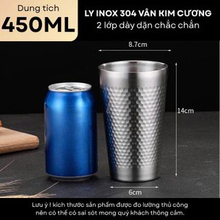LY INOX 304 2 LỚP 450ml VÂN KIM CƯƠNG GORILLA CHEF (T160)