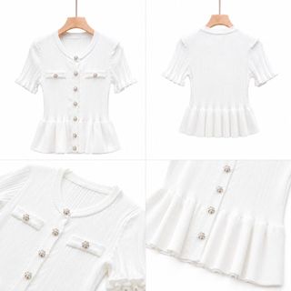 A140 Áo Len Dệt Kim Bèo Lai Thanh Lịch Phong Cách Pháp Cao Cấp Màu Trắng Size S M L