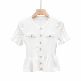 A140 Áo Len Dệt Kim Bèo Lai Thanh Lịch Phong Cách Pháp Cao Cấp Màu Trắng Size S M L