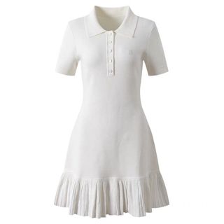 A124 Đầm Polo Dệt Kim Xếp Ly Thanh Lịch Nữ Cao Cấp | Màu Trắng | Size S M L