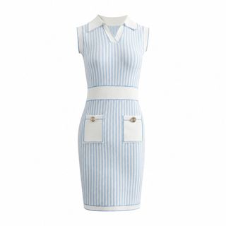 A122 Blue Stripe Polo Collection | Đầm Dệt Kim Polo Sọc Xanh Trắng Cao Cấp | S M L