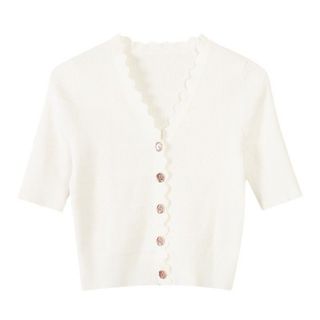 S142 Áo Cardigan Nữ Dệt Kim Cổ V Tay Lửng – Mềm Mại, Thanh Lịch Chuẩn Phong Cách Hàn Quốc