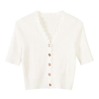 S142 Áo Cardigan Nữ Dệt Kim Cổ V Tay Lửng – Mềm Mại, Thanh Lịch Chuẩn Phong Cách Hàn Quốc