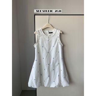 A118 Heart Embroidery Bubble Dress - Đầm Suông Hoa Búp Cổ Tròn Thêu Tim Phong Cách Hàn Quốc - Freesize