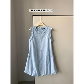 A118 Heart Embroidery Bubble Dress - Đầm Suông Hoa Búp Cổ Tròn Thêu Tim Phong Cách Hàn Quốc - Freesize