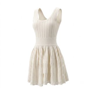 A137 Đầm Dệt Kim Sát Nách Cổ U Dáng Xòe Đan Lỗ Thanh Lịch Phong Cách Tiểu Thư - Size S M L