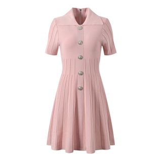 D150 Đầm Dệt Kim Polo Chữ A Nữ Tay Ngắn Khóa Kéo Eo Chiết Tôn Dáng Thanh Lịch Hàn Quốc Size XS S M L XL